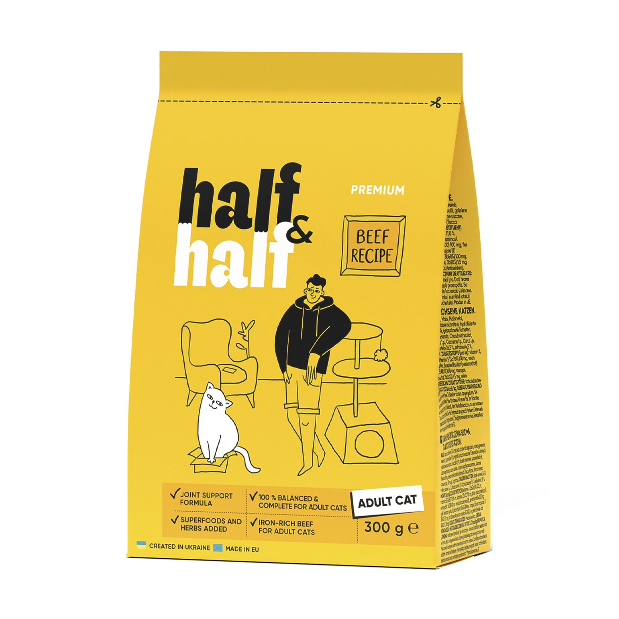 Сухий корм для дорослих кішок Half&amp;Half із яловичиною, 300 г